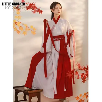 Kitajski Tradicionalni Hanfu Oblačila Za Ženske 2023 Pomlad Ljudski Ples Obleke Dekleta Retro Pravljice Šifon Rdeča Modra Popolne Obleke