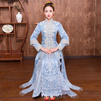 kitajski slog nevesta poročni Vezenje cheongsam kostum večerno obleko kažejo, oblačila slim Slog Phoenix Qipao Velikost S M L XL XXL