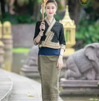 Dai Tradicionalne Ženske Obleke Vintage Oblačila Tajski Pomlad Obleko Črni Stil Nova
