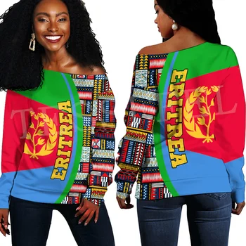 NewFashion Afriki Državo Eritreja Zastavo Retro Plemena Izven Ramenski Majica z Dolgimi Rokavi 3DPrint Harajuku Ženske Smešno Priložnostne AX4