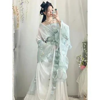 Kitajski Hanfu Obleka Ženske Starodavnih Tradicionalnih Vezene Hanfu Določa Karneval Pravljice, Cosplay Kostum Zelena Hanfu Plesno Obleko