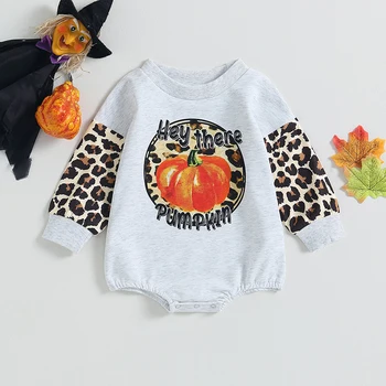 Listenwind Halloween 0-2Y Baby Dekleta Priložnostne Posadke Vratu Romper Dolg Rokav Leopard Bučna Tiskanja Oblačila
