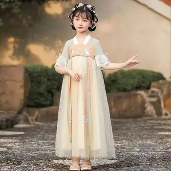 Kitajski Hanfu Obleko Dekleta Kopalke Otrok Rumena Kratek Rokav Pravljice, Cosplay Kostum Plesno Poletje Hanfu Obleko Za Otroke Dekleta