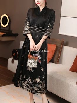 2022 kitajskih žensk čipke qipao cvet vezenje cheongsam mandarin ovratnik kitajska obleka elegantna dama stranka obleko večerno obleko