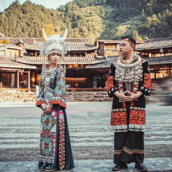 Kitajski Nacionalni Kostum Miao Poroko Kostum, Kostum Plesna Predstava