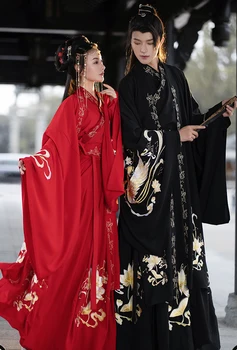 Kitajski Stari Hanfu Za Pare Halloween Cosplay Noša Stranka Obleko Hanfu Jakno Rdeče Črn Kompleti Za Moške, Ženske Plus Velikost