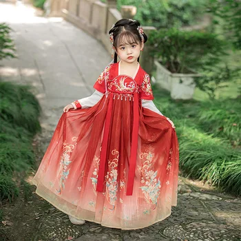 Rdeča Zelena Vezene Uspešnosti Obleko Dolgo Krilo Pravljice Obleke, Elegantne Izboljšano Tradicionalni Kitajski Dekleta Tang Kostum
