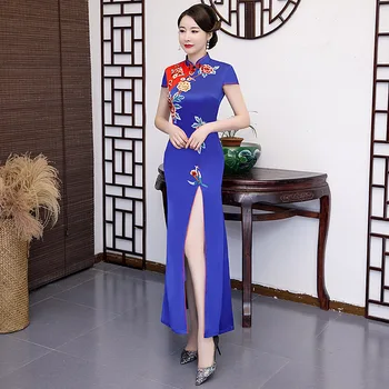 Nove Ženske Tradicionalno Kitajsko Mandarin Ovratnik Qipao Poročni Večer Stranka Obleko Classic Vezenje Slim Cheongsam Novost