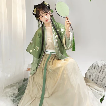 Hanfu Song Dinastije Jopico Izboljšano Pas-dolžina Krilo Stari Kostum Vezenje Pravljice Elegantno Kitajska Tradicionalna Obleka Ženske