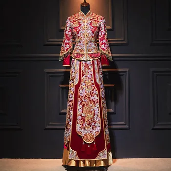 Tradicionalni Phoenix Vezenje Nevesta Cheongsam Zveze Obleko Klasični Kitajski Par Žensk, Moških Poročno Obleko Qipao Vestidos