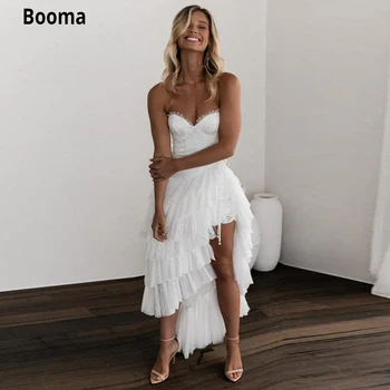Booma 2020 Bohemian Visoka Nizka Poročne Obleke Ljubica Čipke Appliqued Vestidos De Novia Črto, Vzporedno Krila Boho Poročno Obleko