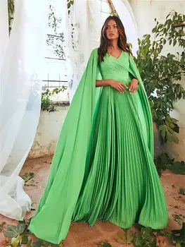 Zelena Šifon Ruto z Dolgimi Rokavi Večerne Obleke A-line Robom z Proti Vratu Žensk 2023 Elegantno Formalne Priložnosti Haljo Dolžina Tal