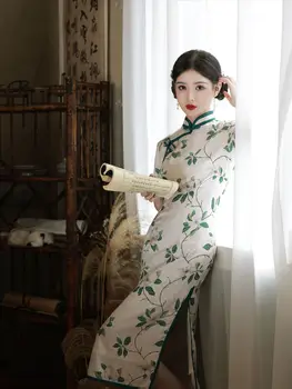 Tradicionalne Ženske Cvjetnim Tiskanja Qipao Kitajske Sodobne Visoko Split Cheongsam Elegantno Vestidos Stranka Obleko