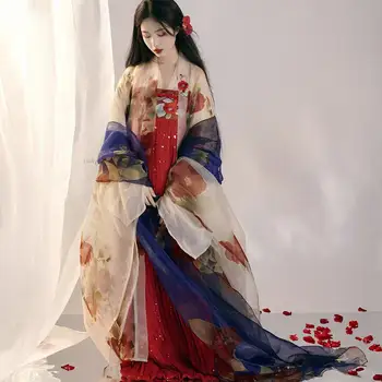 Novi Kitajski Slog Tradicionalnih Hanfu Ženske Cvetlični Hanfu Obleka Komplet Lepe Vezenine Antične Pravljice Princesa Cosplay Obleka Komplet