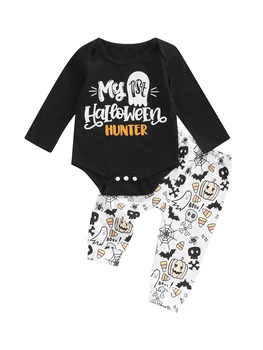 Baby Dekle Halloween Obleko Novorojenčka Dolg Rokav Romper Bučna Bell Dna Hlače Komplet Za Malčke Sodijo Oblačila