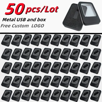 50Pcs/Veliko Prostega po Meri Studio LOGOTIP Mat Črna MINI Metal USB2.0 ključek 16GB 32GB 64GB 128GB in Pregleden Kovinski Škatli