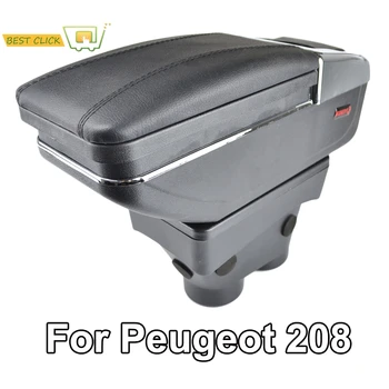Škatla Za Shranjevanje Za Peugeot 208 2013 2014 2015 2016 2017 2018 Roko Ostalo Vrtljiv Armrest Črno Usnje