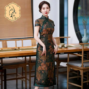 2023 Novi Kitajski Cheongsam Obleko Slim Letnik Tradicionalni Cvetlični Qipao Elegantne Ženske Obleke 3XL