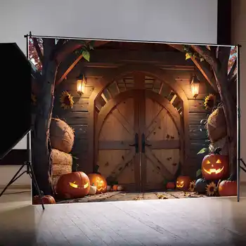 LUNA.QG Fotografija Ozadje Halloween Lesena Vrata Pumpkin Lantern Photo Booth Ozadje po Meri Otrok Stranka Fotografske Rekviziti