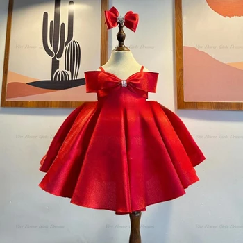 Rdeča Princesa Ročno Red Party Obleke za Baby Dekleta Tutu Darilo za Božič Leta 2023 Novo Praznovanje Krpo Krst Obleke