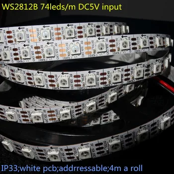 4m 74leds/m 5 naslovljive WS2812B led, pixel trakovi,ne-nepremočljiva,74pcs WS2812B/M z 74pixels;beli PCB