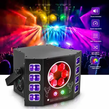 Novi DJ Disco LED 4IN1 Fazi Lasersko Svetlobo Učinek Čebel Oči UV Svetlobo Črno Strobe Stranko Poroko Počitnice Dogodek Zvok Vključen Lučka