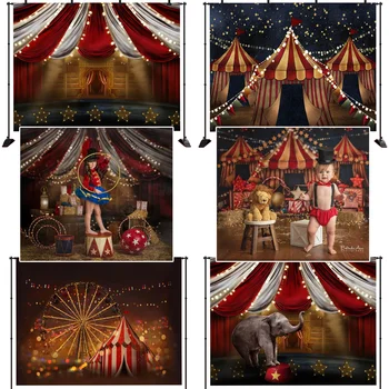 Cirkus Fotografija Ozadje Ferris Kolo Neonske Luči Luči Dekoracijo Rekviziti Otrok Rojstni Dan Baby Tuš Za Foto Studio