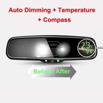 ANSHILONG Avto Pogled od Zadaj Rearview Notranjost Samodejna Zatemnitev Ogledalo s Temperaturo Kompas in Posebne Nosilec