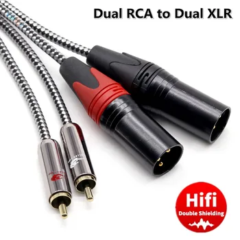 Dvojno XLR na 2 RCA Moški za Avdio Kabel za Ojačevalec Mikrofon Zvočnik Mešalnik RCA, da XLR 3-Pin Jack OFC Oklopljenega Kabla 1m 2m 3m 5m