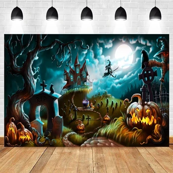 Yeele Halloween Ozadje Luna Grad Pumpkin Lantern Nagrobnik Cosplay Stranka Ozadje Otroška Fotografija, Foto Studio Photophone