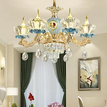 Kristalno keramični retro zlato lestenec Evropske namizne svetilke dnevna soba, spalnica svetlo stekla villa dvojne viseče luči
