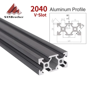 ČRNA 2040 V-Reža za Evropski Standard, Eloksiran Aluminij Profil Ekstrudiranje 100-800mm, Dolžina Linearni Železniškega za CNC 3D Tiskalnik