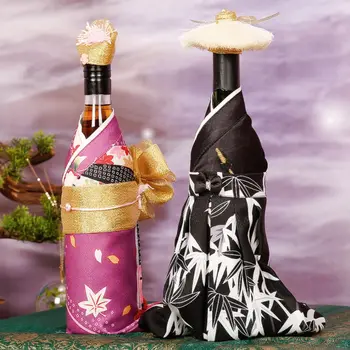 Dekorativne Zaslon Japonski Kimono Style Trgovinah z Živili Steklenico Vina Zajema Kimono Nekaj Rdečega Vina, Steklenica Prah Pokriva S Klobuk ZD913