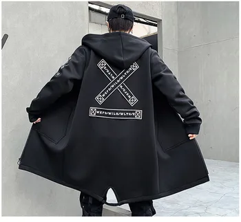 Moški Hooded Jopiči Tiskanja Harajuku Windbreaker Traku Suknji Moški Priložnostne Outwear Hip Hop Ulične Coats